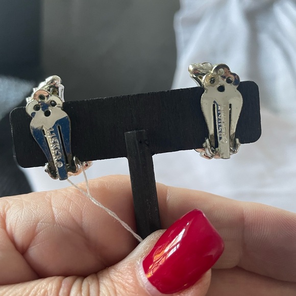 Vintage SIGNED LISNER CLIP BACK CRYSTAL RHINESTONE EARRINGS - Picture 3 of 5